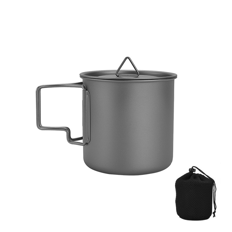 Camping Cooking Organizer - Tytanowy kubek turystyczny ze składanym uchwytem,